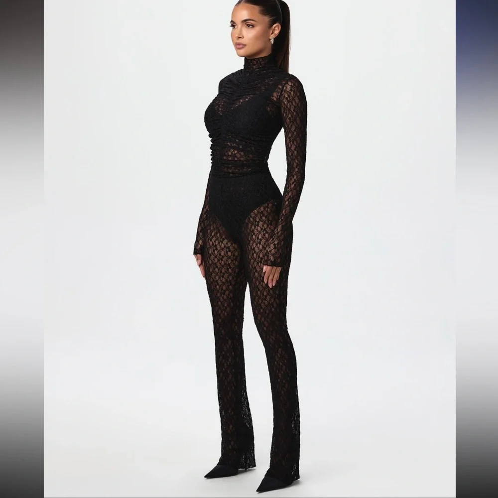 Naked Wardrobe🖤 Black Stretch Lace straight leg pants | small | NWT - Picture 3 of 15